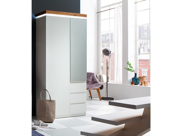 Garderobenschrank >Lisa< in weiß matt aus MDF - 91x198x38cm (BxHxT)