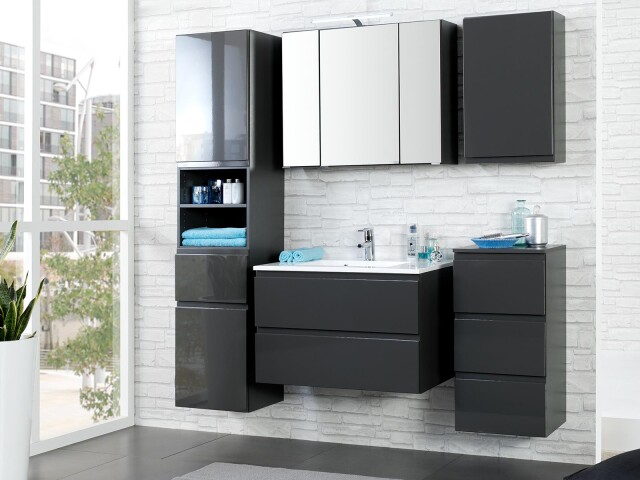 Badezimmer-Set >Cleo I< in Grau/Hochglanz aus MDF