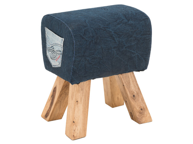 Sitzhocker >Purnia III< in Jeans aus Massivholz - 40x48x30cm (BxHxT)