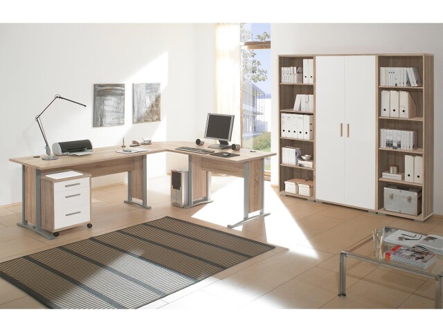 Büro-Set >Clermont< in Sonoma-Eiche/Weiß aus Metall
