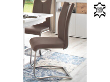 Esszimmerstuhl >Kerrin< (2-er Set) in Cappuccino aus Echtleder - 45x102x58 (BxHxT)