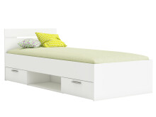 Stauraumbett >Lorenzo< in Perle Weiß - 94.5x74.2x204.3cm (BxHxT)