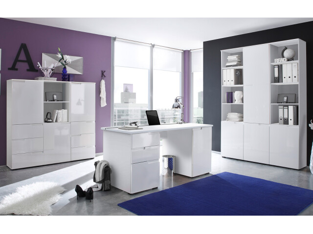 Büro-Set >Suzette< (7-teilig) in Weiß aus MDF - 158x76x35cm (BxHxT)