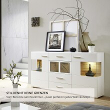 Sideboard >Kathlin< in Weiß/Matt aus Metall - 170x94x42cm (BxHxT)