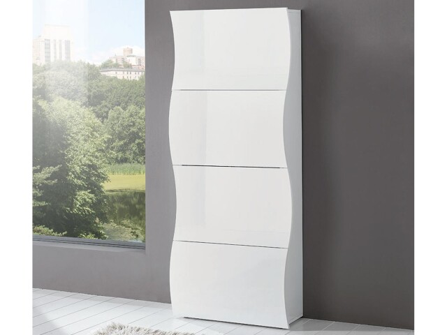 Schuhschrank >Onda< in Weiß/Hochglanz - 71x161x27cm (BxHxT)