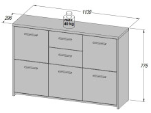 Sideboard >Odessa< in Sonoma-Eiche Weiß - 114.1x77.5x29.6cm (BxHxT)