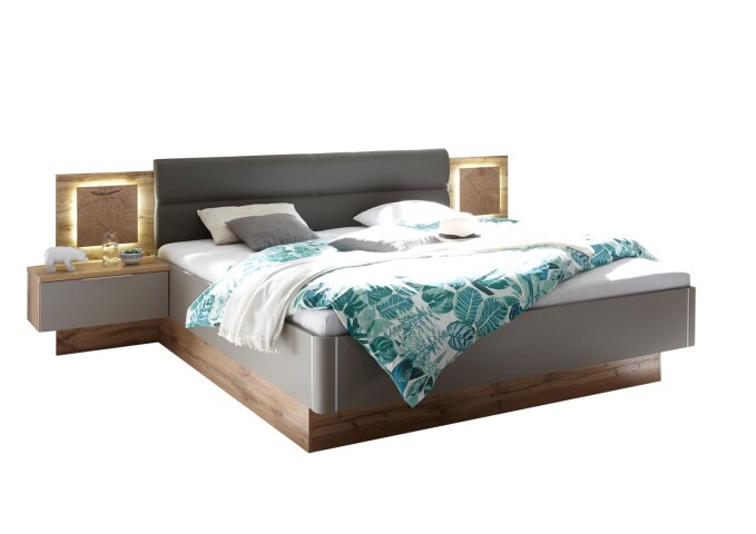 Bett >Constantin< in Wildeiche / Basaltgrau - 305x26x33cm (BxHxT)