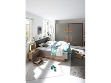 Bett >Constantin< in Wildeiche / Basaltgrau - 305x26x33cm (BxHxT)