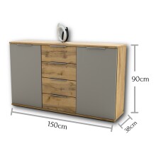 Sideboard >Constantin< in Wildeiche / Basaltgrau - 150x90x38cm (BxHxT)