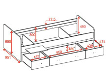 Bradford Modernes Einzelbett mit 3X Schubkästen 90 x 200 cm - Praktisches Jugendzimmer Kojenbett in Eiche Sonoma Optik - 95 x 66 x 204 cm (B/H/T)