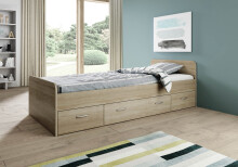 Bradford Modernes Einzelbett mit 3X Schubkästen 90 x 200 cm - Praktisches Jugendzimmer Kojenbett in Eiche Sonoma Optik - 95 x 66 x 204 cm (B/H/T)