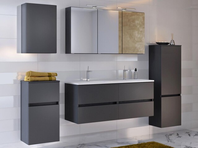 Badezimmer-Set >Baabe< (5-teilig) in Grau-Matt Graphit - 210x47cm (BxT)