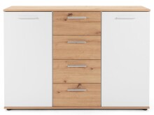 Sideboard >Jacklin< in Artisan Eiche Weiß - 120x85x35cm (BxHxT)