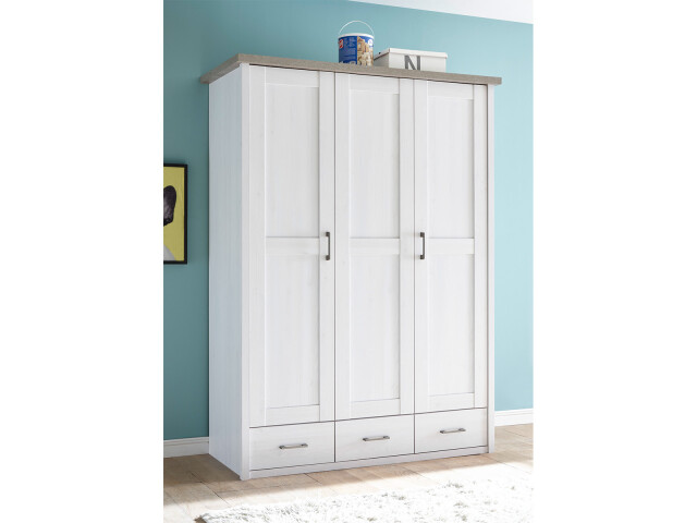 Kleiderschrank >Lebbie< in Pinie-Weiß;Trüffel - 148x201x62cm (BxHxT)
