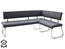 Eckbank >Muvo I< in Schwarz aus Rindsleder - 200x86x60cm (BxHxT)