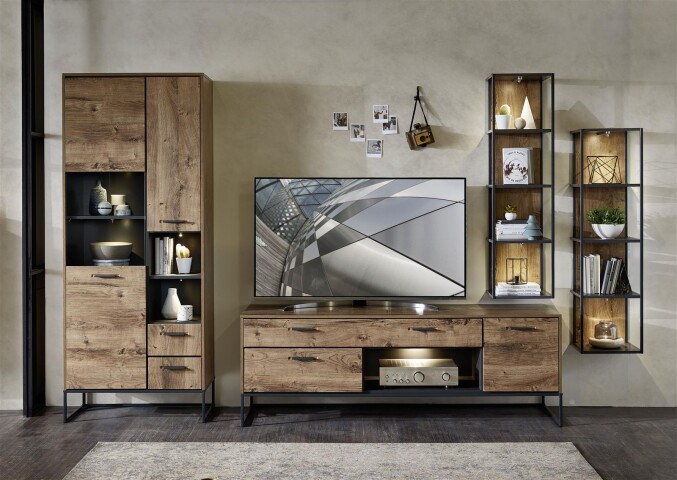 Wohnwand >Manhattan< in Haveleiche Cognac - 320x196x48cm (BxHxT)