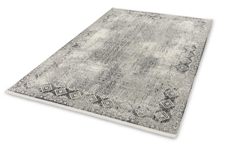 Teppich in Grau/Creme Bordüre aus 50% Viskose, 50% Acryl - 290x200x0,6cm (LxBxH)