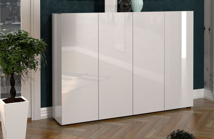 Schuhschrank >Glossy< in Weiß Hochglanz - 160x115x34cm (BxHxT)