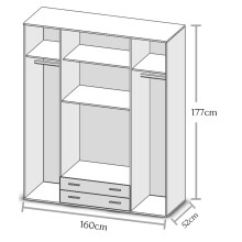 Kleiderschrank >Hamina< in Weiß - 160x177x52cm (BxHxT)
