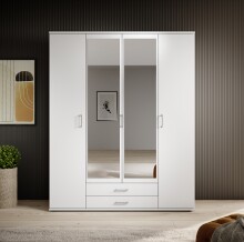 Kleiderschrank >Karl< in Weiß / Spiegel - 159x196x54cm (BxHxT)