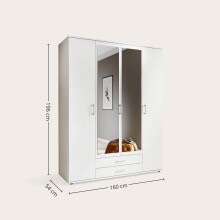 Kleiderschrank >Karl< in Weiß / Spiegel - 159x196x54cm (BxHxT)
