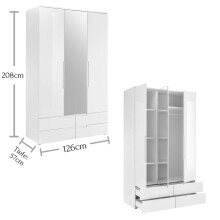Kleiderschrank >Suzette< in Weiß - 126x208x57 (BxHxT)