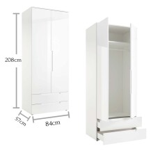 Kleiderschrank >Suzette< in Weiß - 84x208x57 (BxHxT)