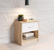 Nachtkommode >Bettine< in Eiche Sonoma Nachbildung  / Weiß - 39x41x28cm (BxHxT)