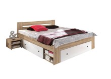 Stauraumbett >Robina< in Eiche Sonoma Nachbildung / Weiß - 145x86x204cm (BxHxT)