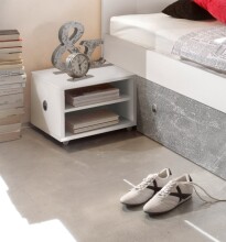 Stauraumbett >Robina< in Beton Nachbildung / Weiß - 145x86x204cm (BxHxT)