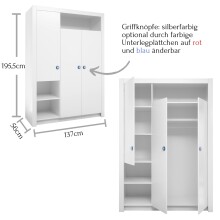 Kleiderschrank >Paula< in Weiß - 137x195,5x56cm (BxHxT)