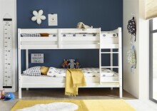 Etagenbett >Moritz< in Kiefer Massivholz und MDF, Farbe Weiß  - 207x140x97cm (BxHxT)
