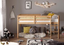Hochbett >Keni< in Kiefer Natur aus Massivholz - 207x113x97cm (BxHxT)