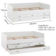 Bettgestell >Alba< in Weiß - 206,4x75,5x126cm (BxHxT)