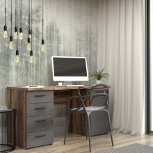 Schreibtisch >Balu< Old Wood / Betonoptik Dunkelgrau - 145x76,3x60cm (B/H/T)