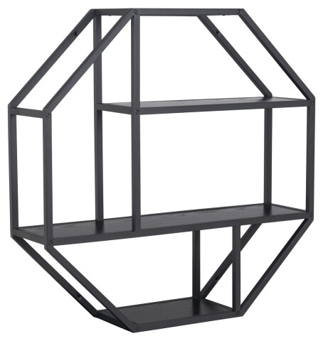 Hängeregal >Carney< in Esche Schwarz aus Metall - 77x77x20cm (BxHxT)