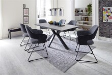 Esstisch >NAGANO< in hellgrau aus Glas-Keramik - 160x76x90cm (BxHxT)