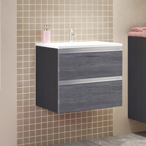 Waschtisch-Set >Arezzo< in Eiche Rauchsilber Nachbildung - 60x56x47cm (BxHxT)