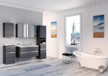 Badezimmer-Set >Arezzo< in Eiche Rauchsilber Nachbildung, Graphit