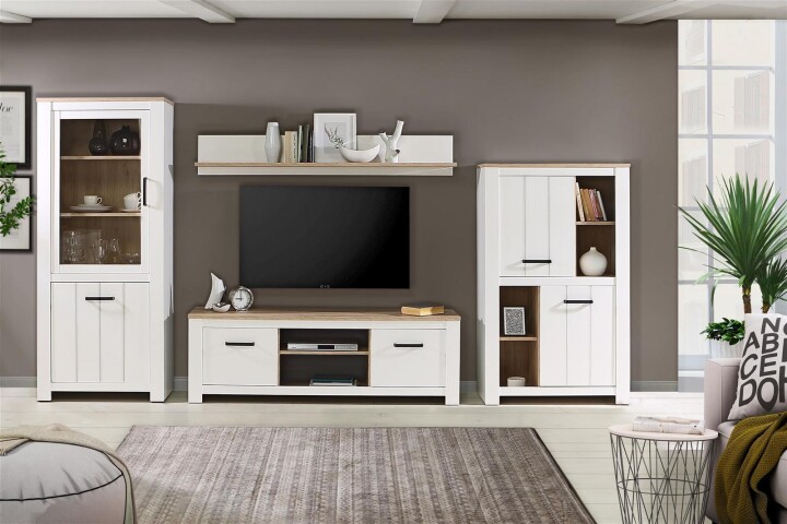 Wohnwand >Chelles< in Weiß matt - 344,1x185,3x42,2cm (BxHxT)