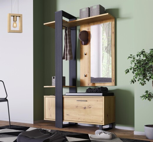 Kompaktgarderobe >Marousi< in Artisan Eiche - 119,8x198,2x43cm (BxHxT)
