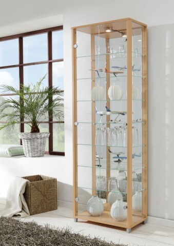 Glasvitrine >OPTIMA< in Buche Dekor - 58x172x32cm (BxHxT)