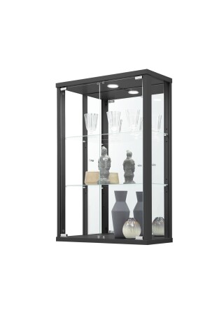 Glasvitrine >OPTIMA< in Schwarz Struktur - 56x85x25,2cm (BxHxT)