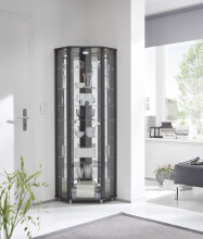 Eckvitrine >TRIO< in Schwarz Struktur - 71x172x50cm...