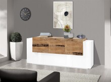 Sideboard >Catania< in Weiß-Hochglanz / Ahorn...