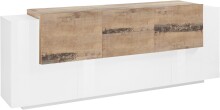 Sideboard >Catania< in Weiß-Hochglanz / Ahorn - 220x86x45cm (BxHxT)