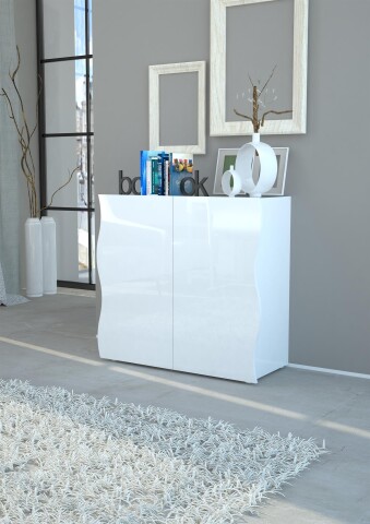 Kommode >Onda< in Weiß Hochglanz - 90x81,2x40cm (BxHxT)