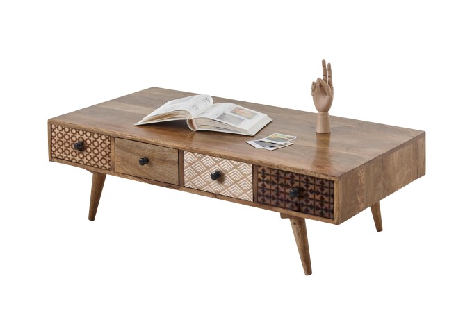 Couchtisch >Sambhal< in Mango aus Massivholz - 117x36x60cm (BxHxT)