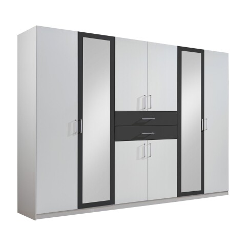 Kleiderschrank >Drugi II< in Weiß Graphit - 270x208x58cm (BxHxT)