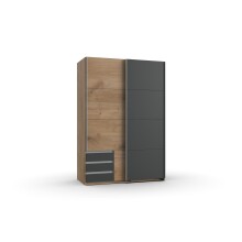 Schwebetürenschrank >Eugenio< in Plankeneiche Graphit - 135x198x64cm (BxHxT)